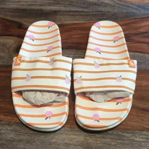 Joules Printed Pool Slide Sandals Poolside White Apple - Picture 1 of 7